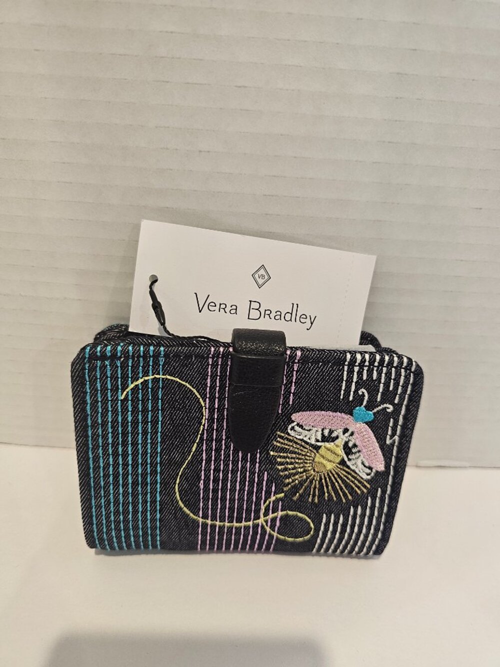 NWT Vera Bradley Iconic RFID Small Wallet Moonlight Garden Denim Firefly Navy - Picture 8 of 8